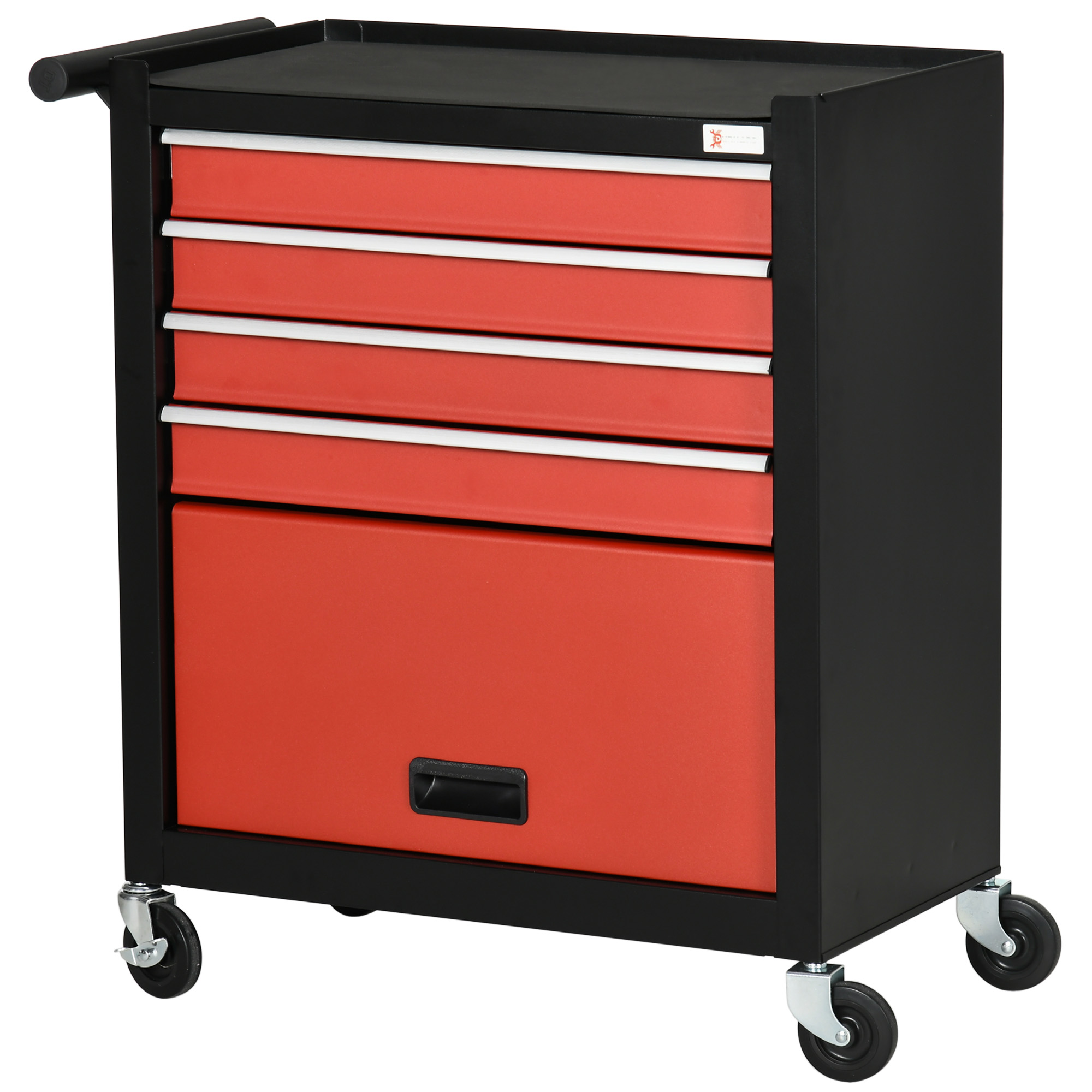 DURHAND Tool Cart with Wheels Mobile Workshop with 4 Drawers 1 Storage Cabinet And 1 Side Handle Load 130 Kg for Home Workshops 69X33X75 Cm Black And Red