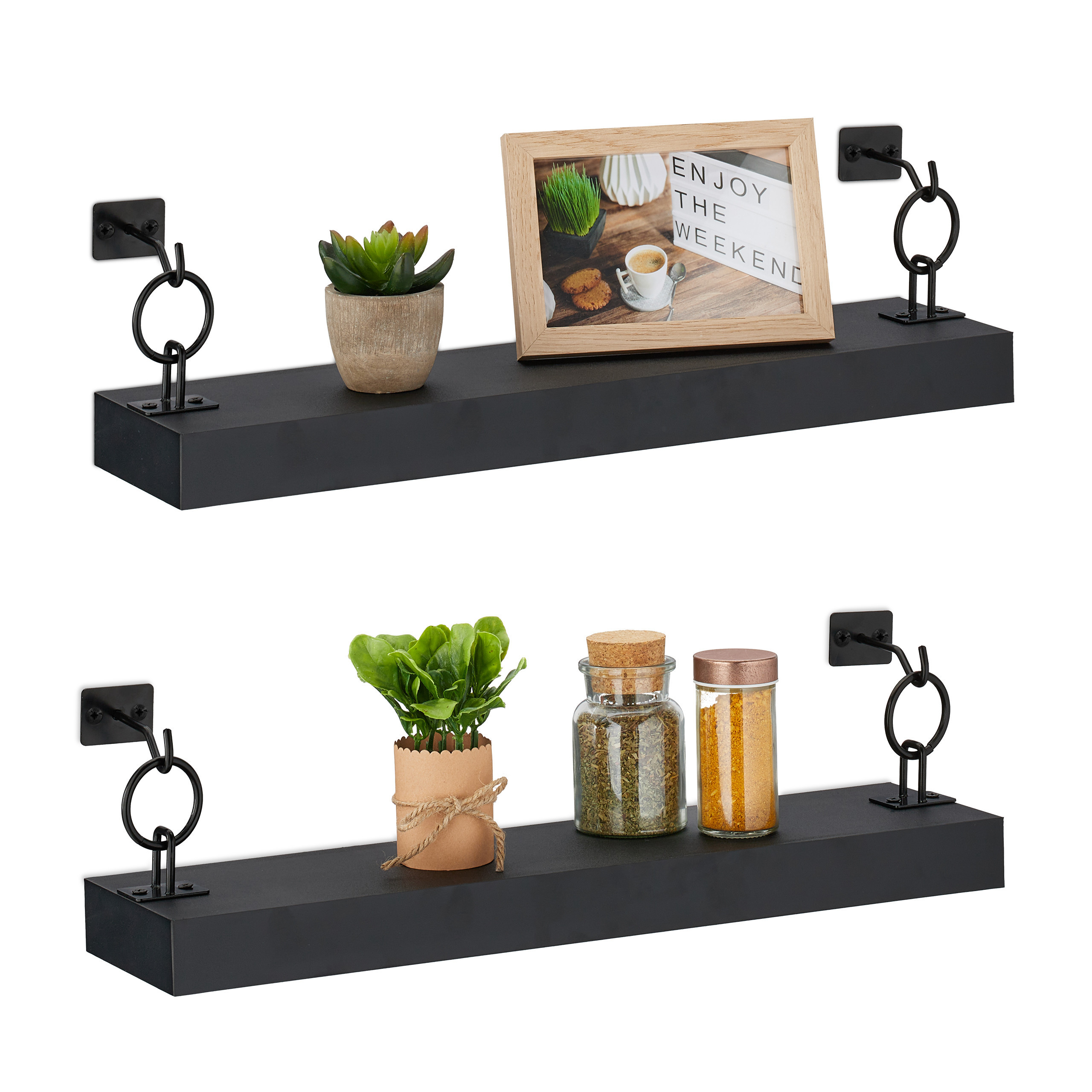Image of 2 X Black Shelf - (w)48 X (h)13 X (d)12 Cm