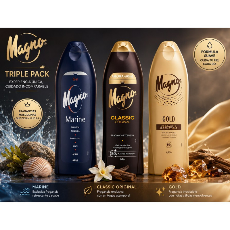 TEMU Pack Triple Magno Gel de Baño 600ml: Marine, Classic y Gold