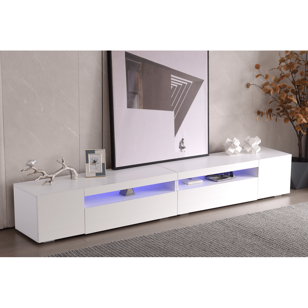 Image of Modern White Cabinet 240 Cm, High-quality Mdf, 80 Kg Load Capacity, Kitchen & Living Room Storage Furniture