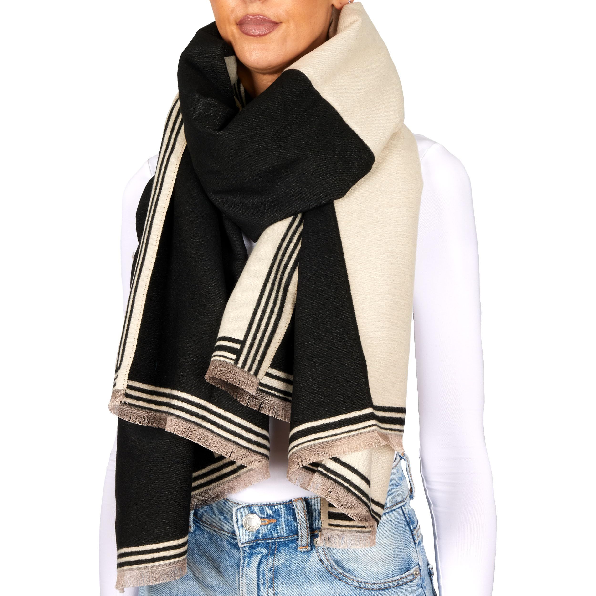 Brubaker Women's Scarf With Square Pattern - 70 X 200 Cm - - Women's Scarf For Autumn & Winter - Winter Scarf With Soft Cashmere Feel - Pink, Rose, And Grey