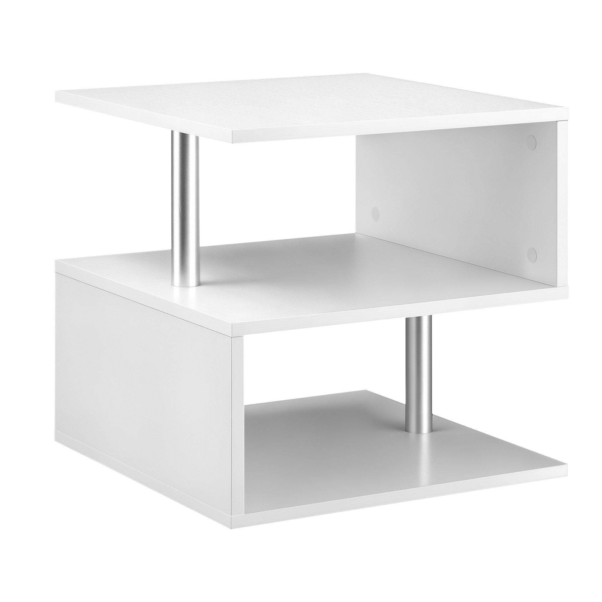 Image of Homcom 3-tier Modern Side Table With Open Shelves And Metal Frame For Living Room, Bedroom, 50x50x50 Cm, Glossy White