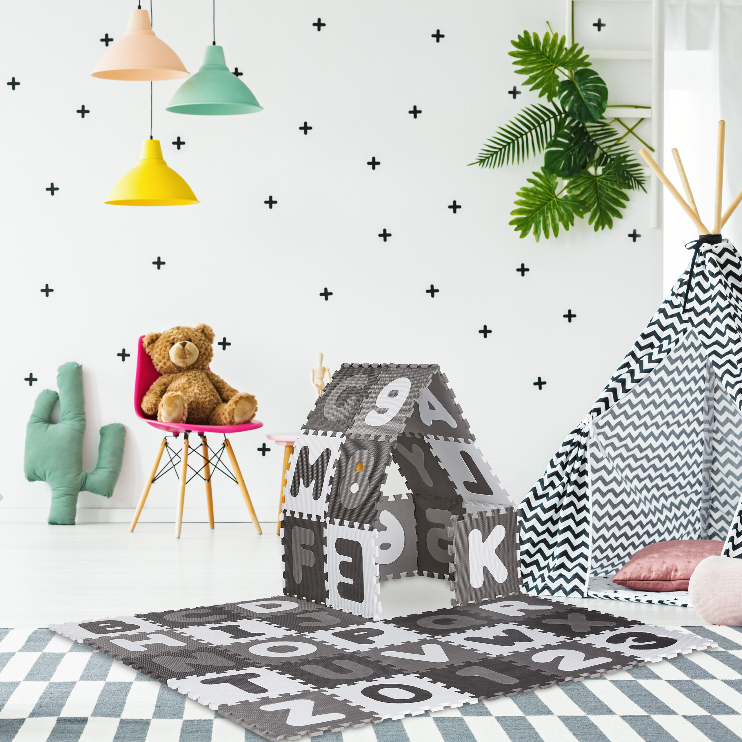 60 X ABC Puzzle Mat in White and Grey
