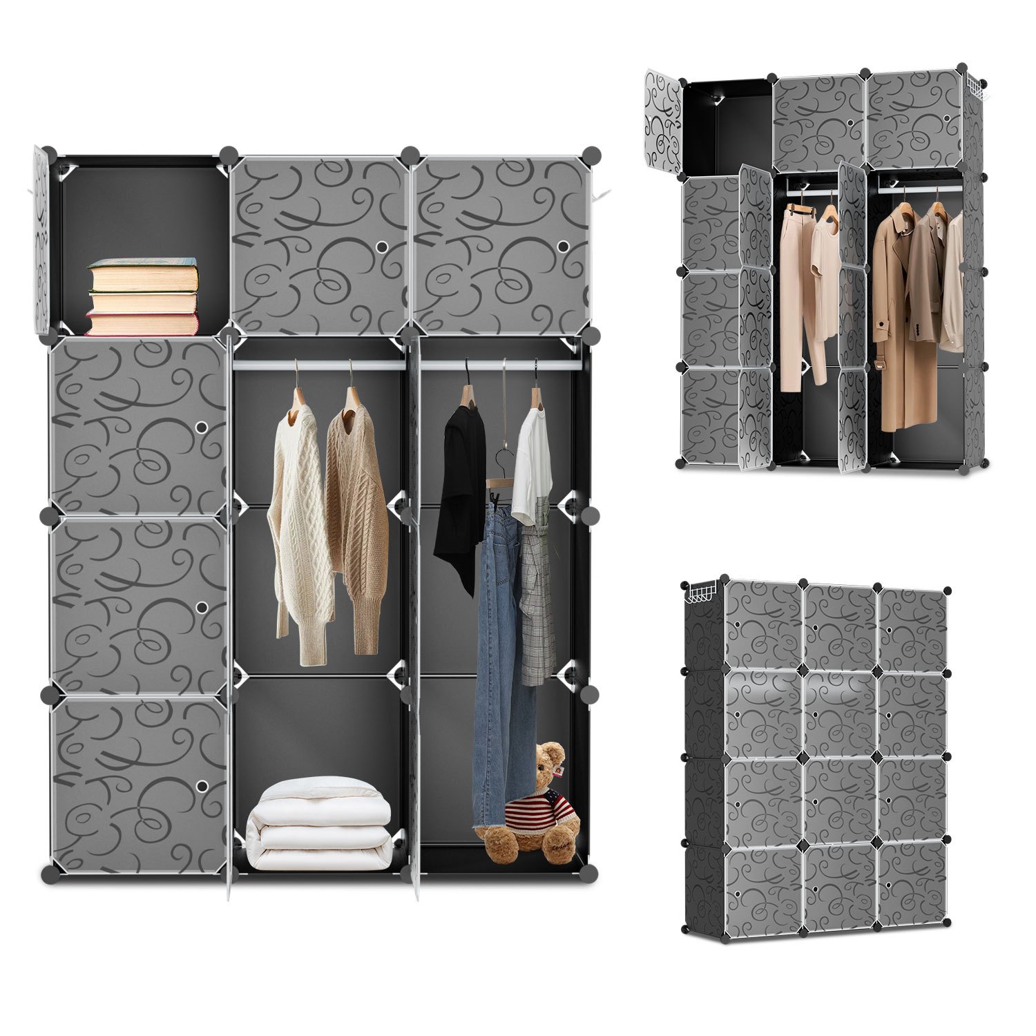 

Wardrobe Diy Made Of Pp Plastic, Diy Shelf System, For Bedrooms, Rent House, Living Room, Open Plastic Wardrobe With Doors-12/16/20 Cubes