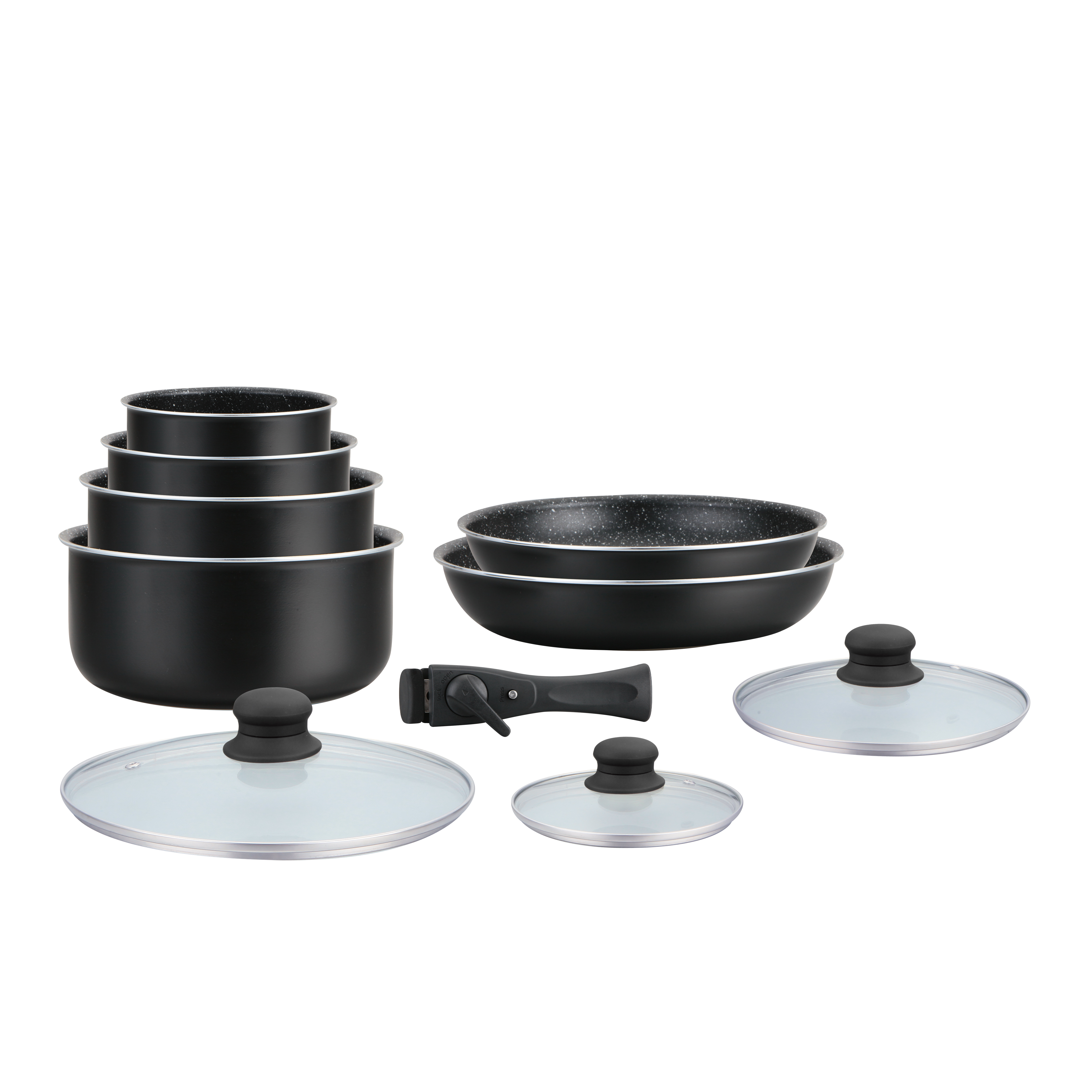 Kitchen Stone Coating Battery With Removable Handle 10pcs Black Hagen Ha04630-blk