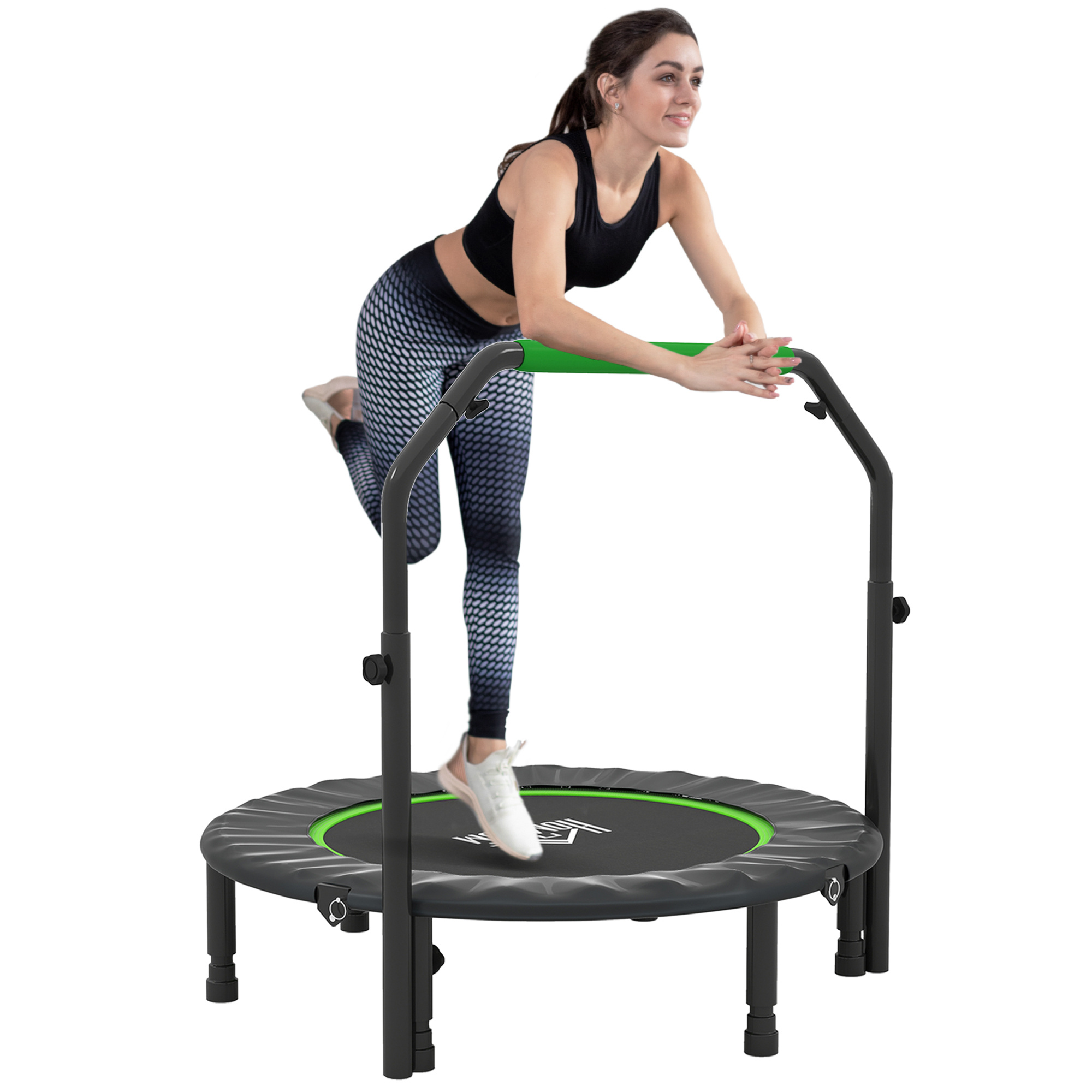 TEMU Homcom Fitness Trampoline For Adults, 102 Cm, Foldable Bounce Bed With 4-level Adjustable Handle, , For Leg And At Home, Office, Gym, Black And