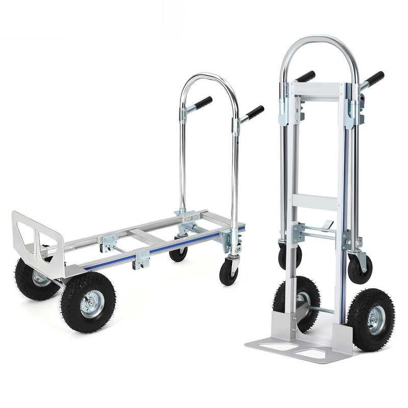 2-in-1 Aluminum Hand Truck & Dolly Cart, Heavy Duty 700 Lbs Capacity With 10" Wheels – Convertible Portable Utility Cart For Warehouse, Factory, Indoor & Outdoor Moving