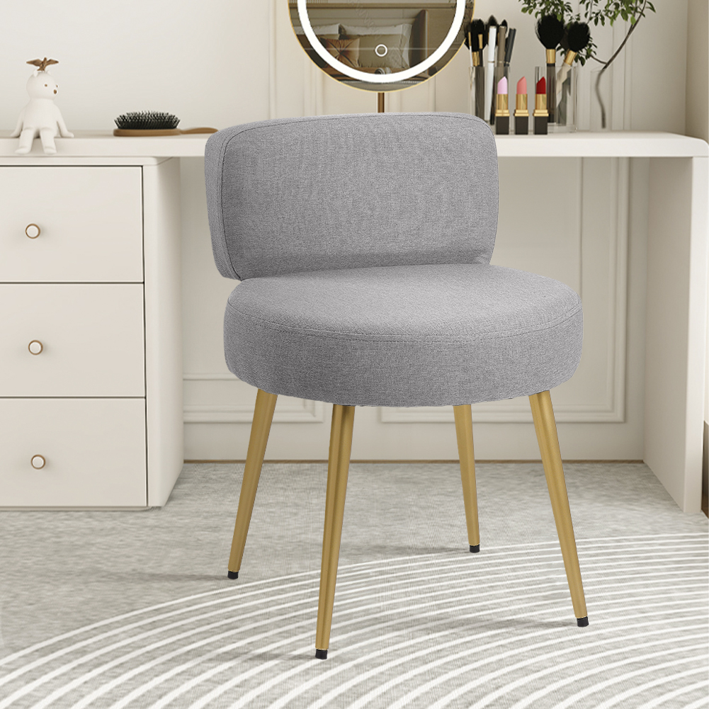linen dressing stool bedroom vanity chair with gold painted iron legs comfortable leisure chair for dressing tables easy assembly grey