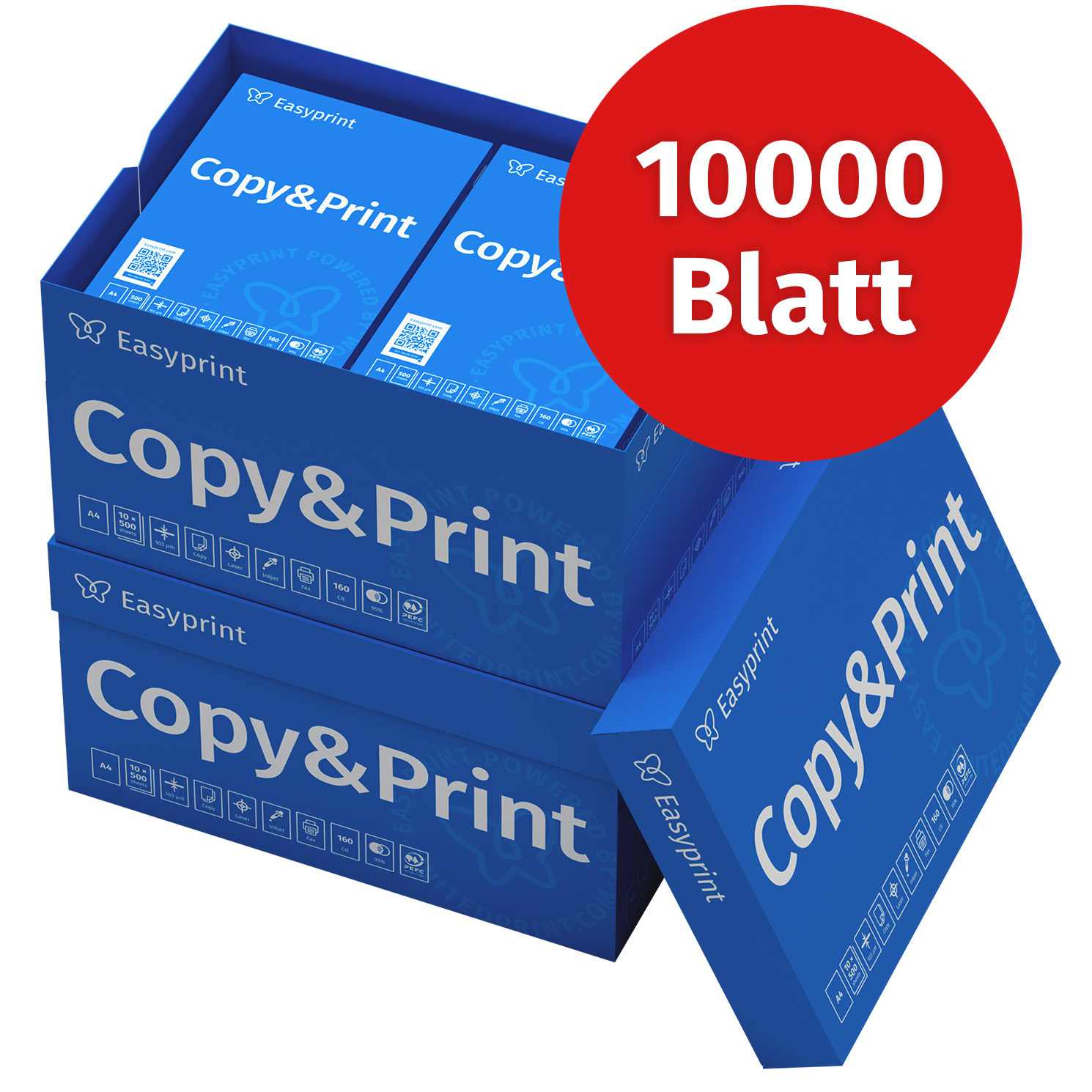 Easyprint Printer Paper Copier Paper 10000 Sheets 20 X 500 A4 -white Cie 160 Pefc Certified