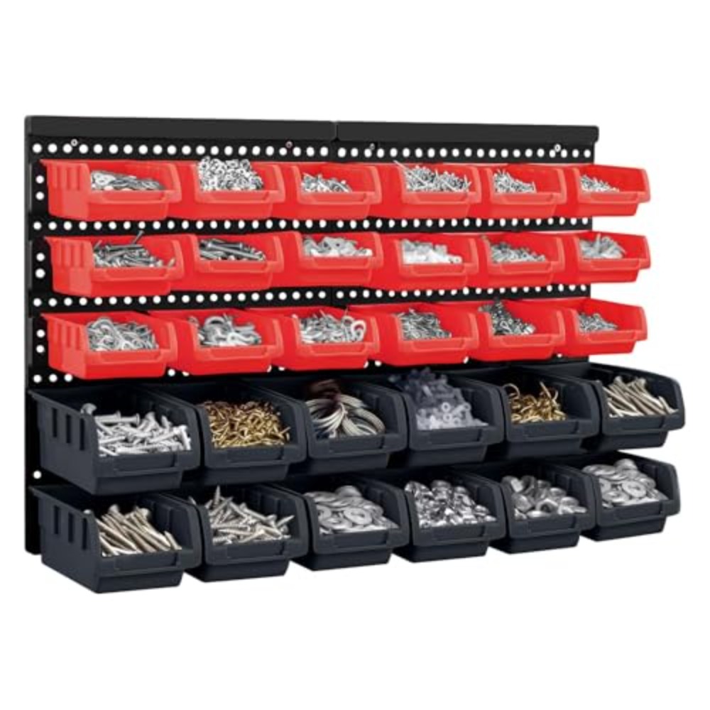 Wall-mounted Storage Baskets Back Panel Diy 64 X 41 Cm, 32-piece Stackable Plastic Bin Panel Rack With Screws, Workshop Storage For Tools, Hardware, And Crafts