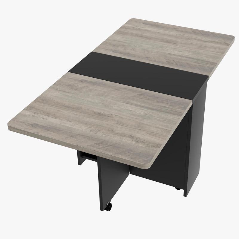Image of Idealhouse Folding Dining Table, Drop Leaf Dining Table With 6 Wheels And 2-layer Storage Shelf, Space Saving Kitchen Table For Small Spaces (slate Oak, 47.2" D .6" W X " H)