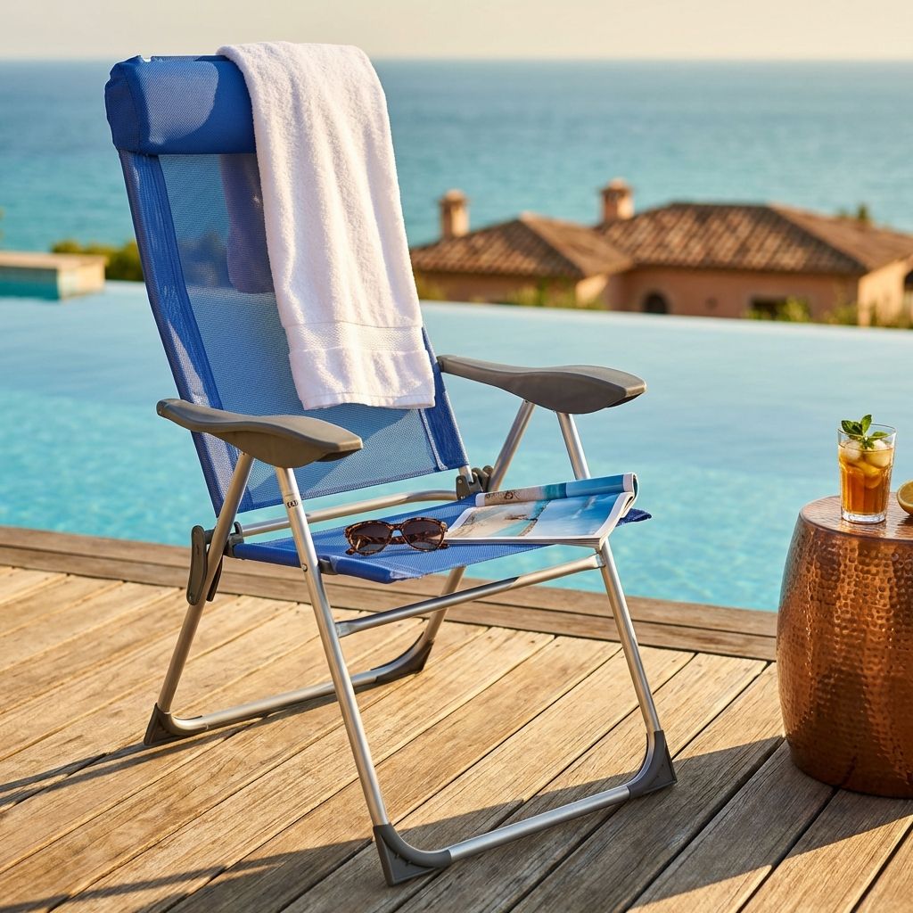 TEMU Folding Aluminum Beach Chair With Adjustable Backrest, 59 X 60 X 109 Cm