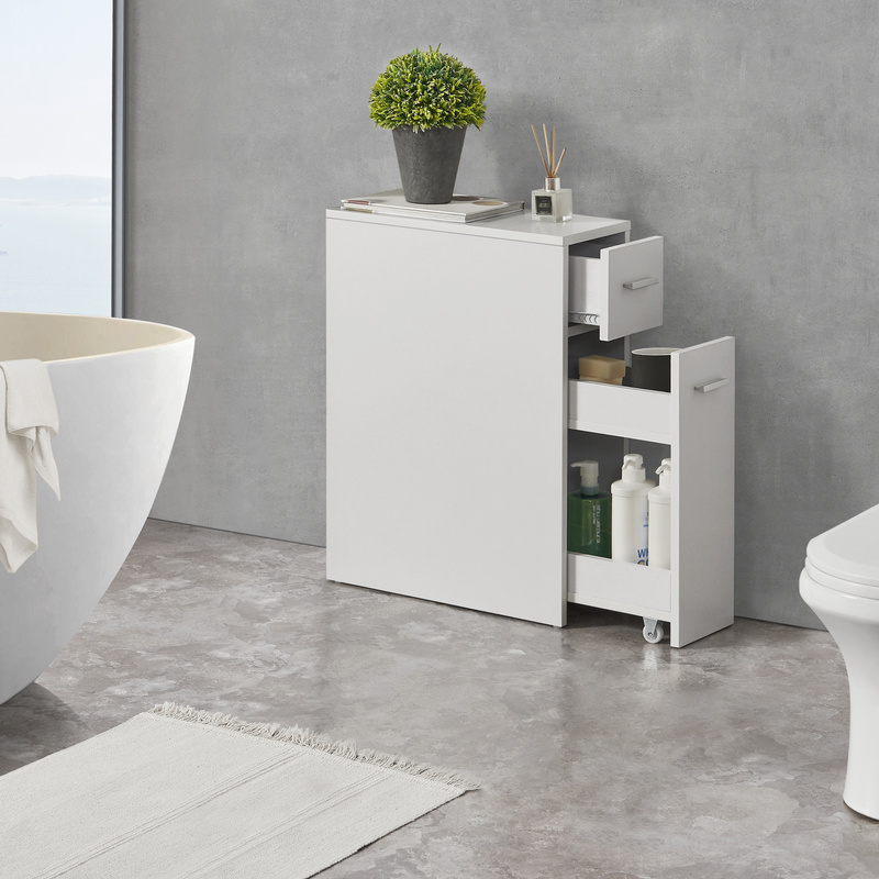 Image of Kauhajoki Bathroom Cabinet, Narrow Niche Shelf, Cabinet With Drawers, Kitchen Cabinet