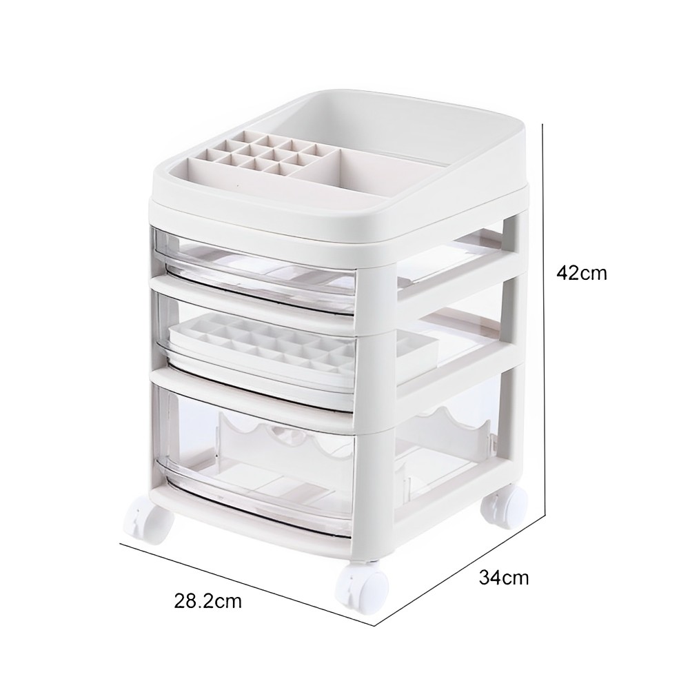 Floor Standing Cosmetic Storage Tower with Transparent Drawers, Portable Design