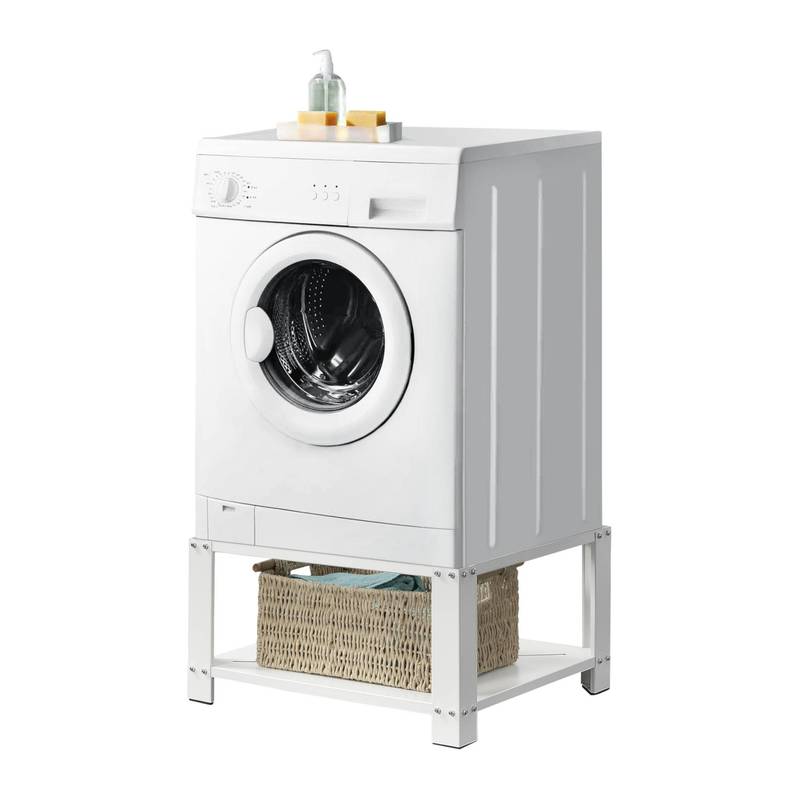 Washing Machine Pedestal With Shelf, Washing Machine Base, Dryer Pedestal Stand + Shelf, Steel, White, En.casa
