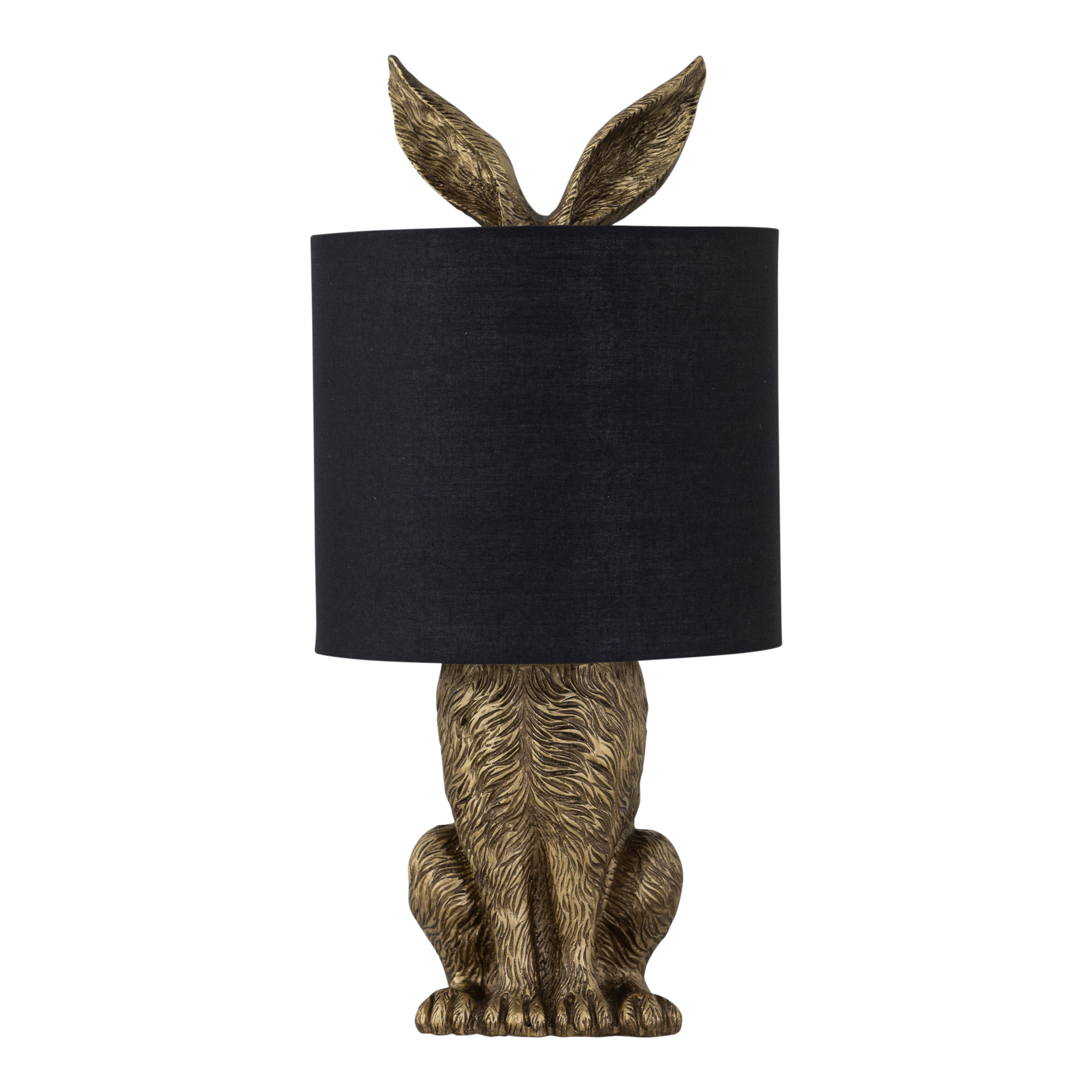 First Choice Lighting Babs - Antique Gold Hare Table Lamp With Black Fabric Shade