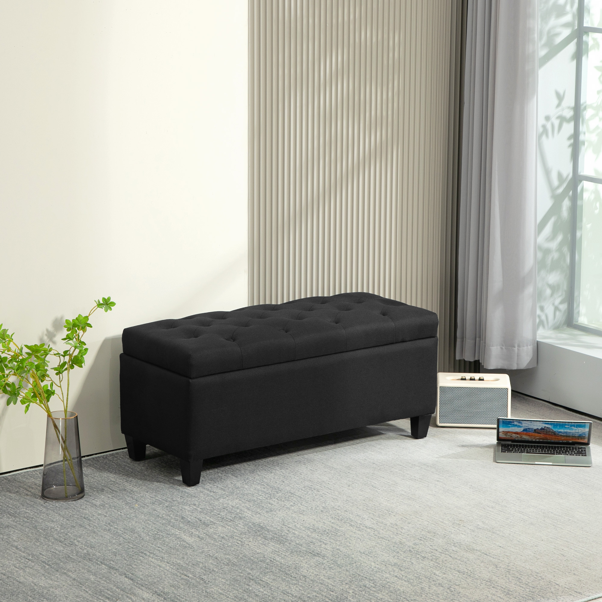 Image of Homcom Bench Cushioned Bench With Storage Chest Bench Hallway Bedroom Living Room Polyester Rubberwood X 40 X 44 Cm