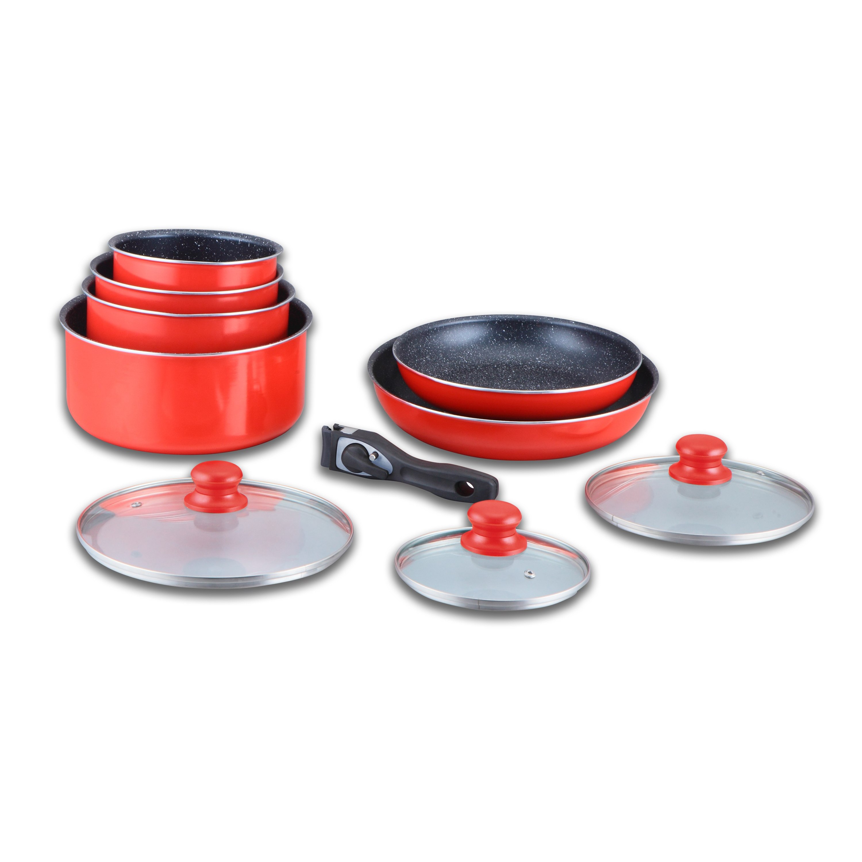 Herzberg Hg5000-rd 10pcs -coated Cookware Set With Removable Handle