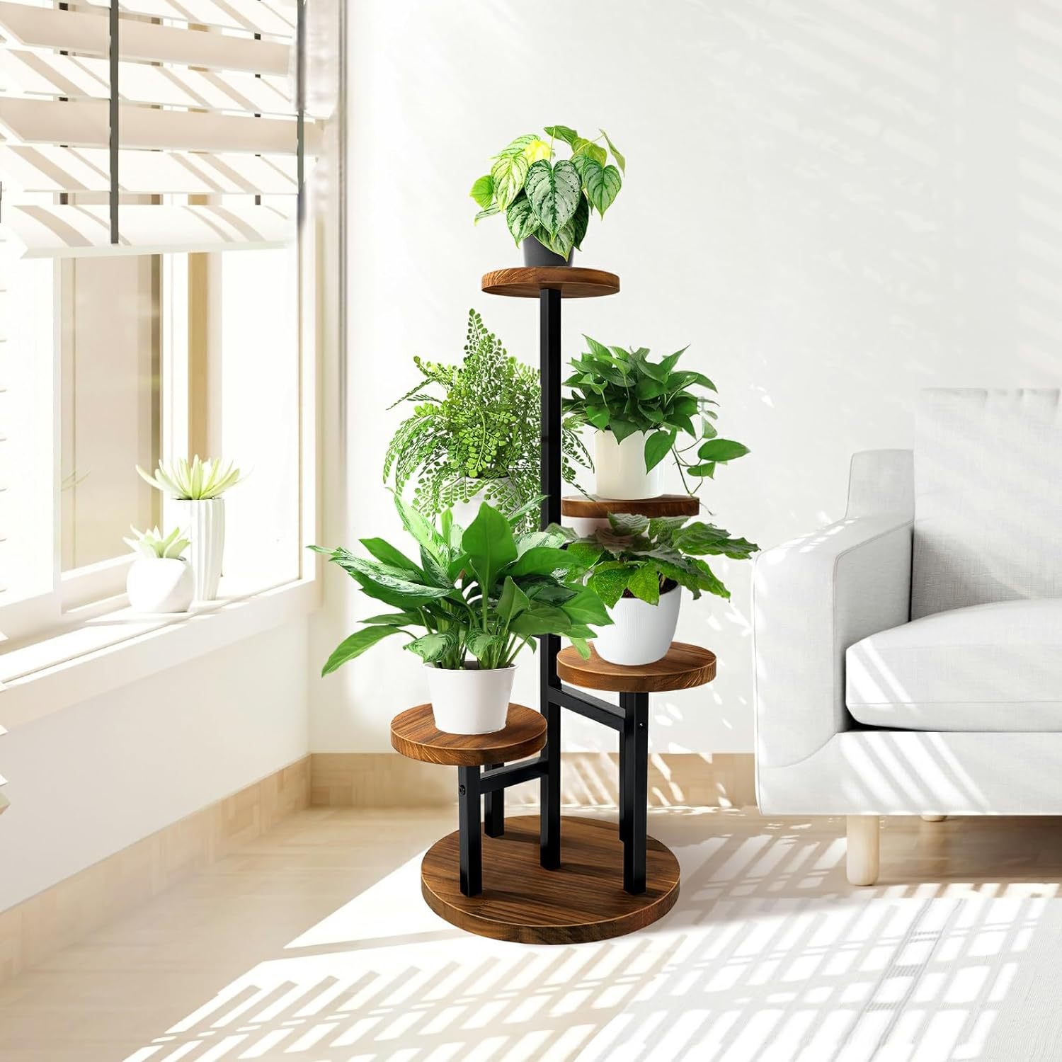 TEMU 1pc Modern Plant Stand | 5 Tier Display Shelves, Indoor Outdoor Multi-functional Flower Pot Storage Rack For Home Garden Decor, Versatile Plant
