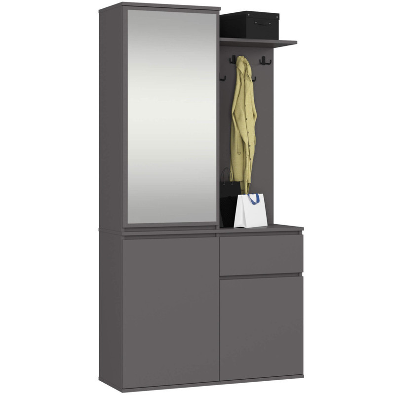 Image of Akord Entro Entryway Furniture Set - 95 Cm, 3 Doors, 1 Drawer, 7 Shelves, 95x35x183 Cm