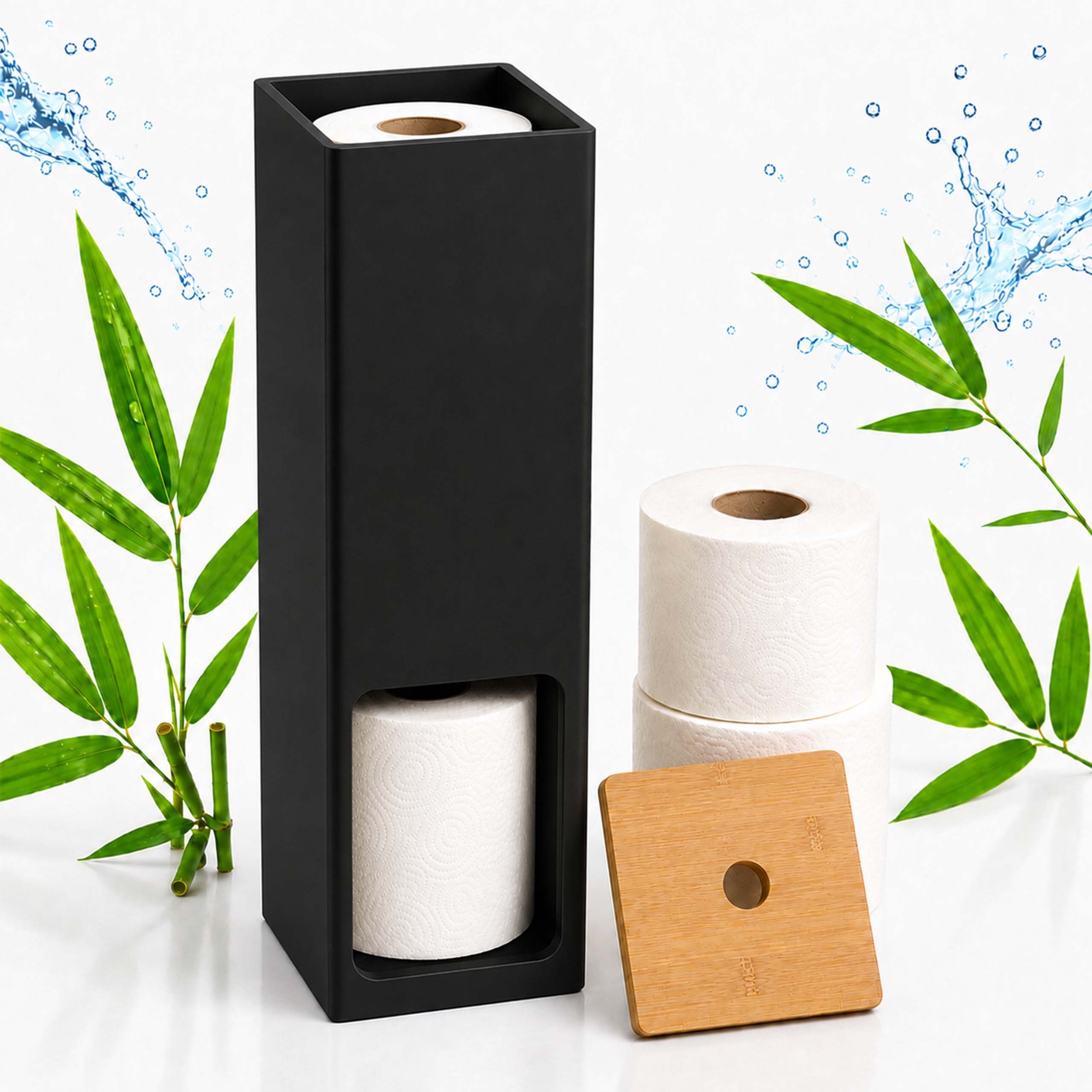 Image of Toilet Paper Storage In Black/natural - (w)14 X (h)46.5 X (d)