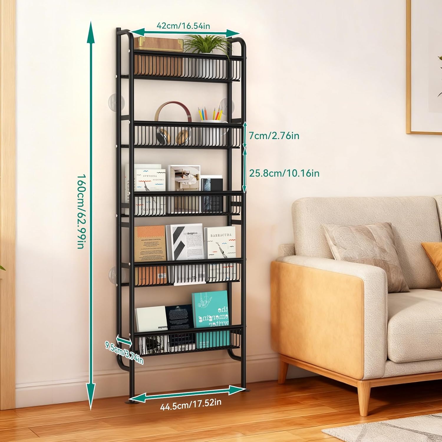 TEMU Sturdy Metal Bookshelf Shelf Behind Door Storage Rack, 5-tier Space-saving Organizer For Bathroom, Kitchen, Living Room For Narrow Spaces