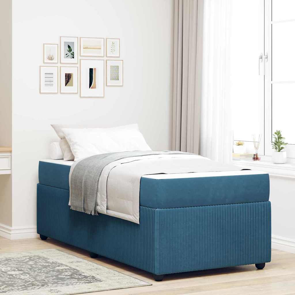 Vidaxl Bed Frame With Mattress, Blue, 90 X 200 Cm, Fabric, Stylish Modern Bed Frame, Rectangular , Durable Indoor Furniture For The Bedroom