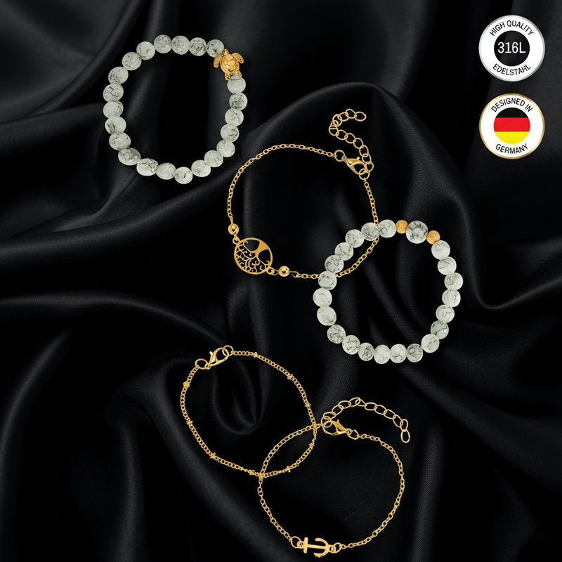 Image of Bracelet For Women - Golden-colored - Set Of 5 Bracelets - Waterproof