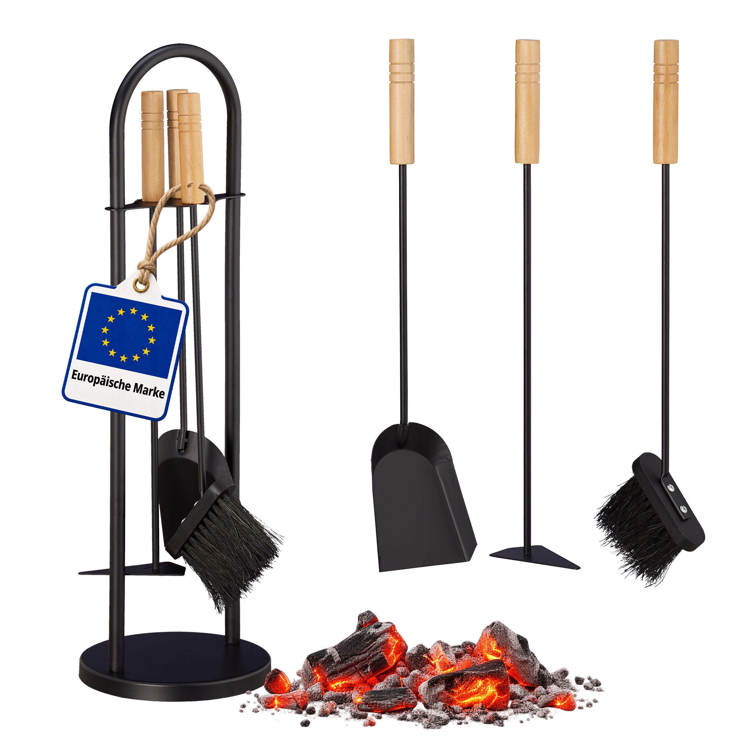 4pcs Set: Fireplace Tools In Black