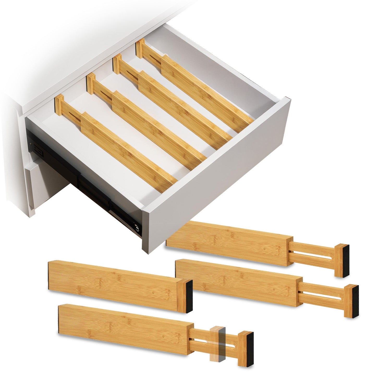 TEMU Separatori per Cassetti in Bamboo Regolabili con Molla - Set 4 Pezzi