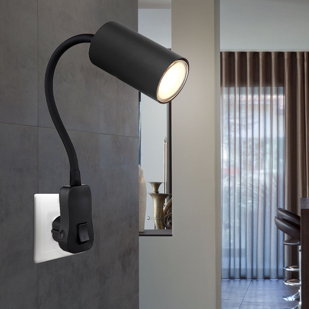 Wall-mounted Reading Lamp For Bedroom Wall-mounted Reading Lamp With Plug, , Flexible, Switch, Black, 1x Gu10, Lxbxh 32x5.5x43 Cm