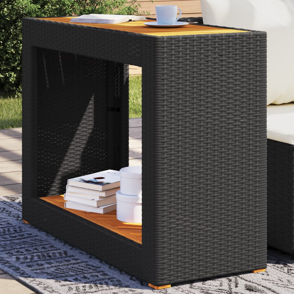 Image of Vidaxl Garden Side Table With Wooden Top And Poly Rattan Terrace Table
