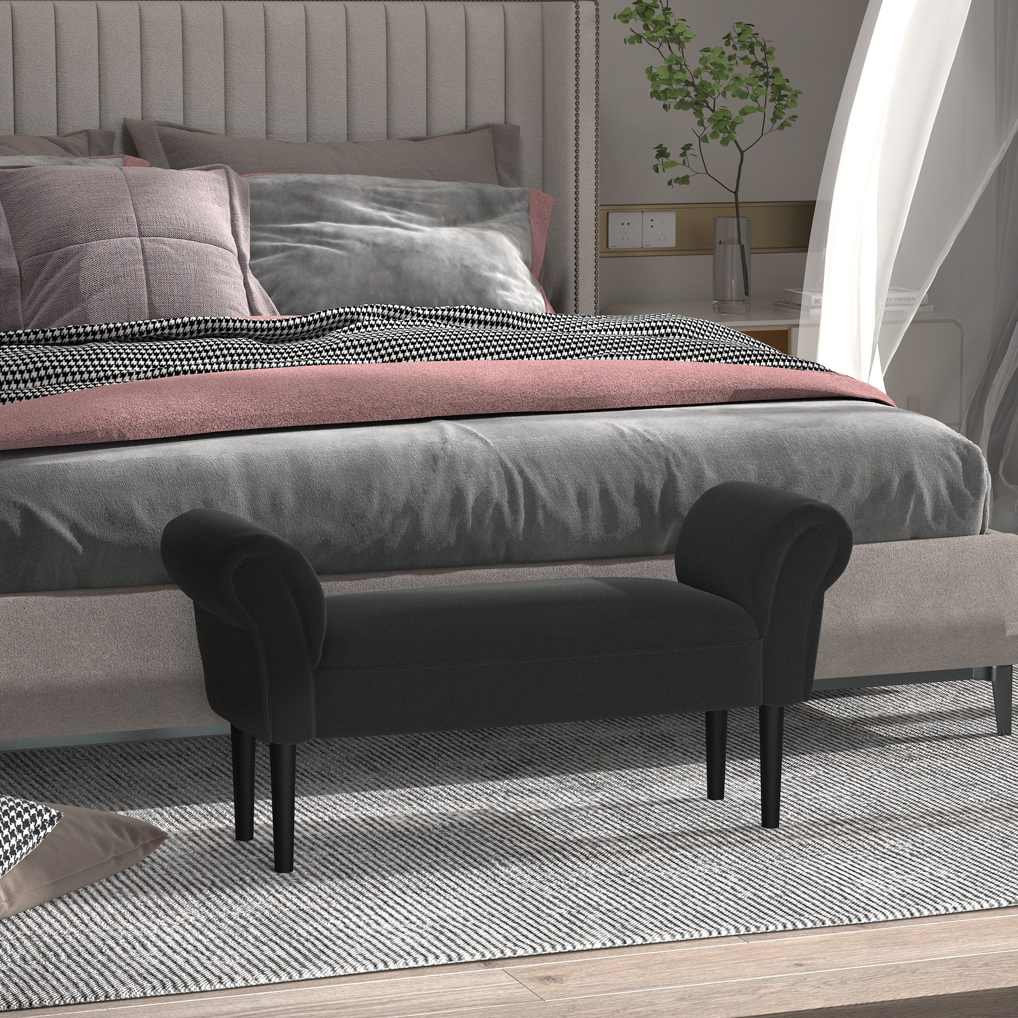 Upholstered Bench, Padded Bench, Seat Bench, Hallway Bench For Bedroom, Up To 130 Kg Load Capacity, Sailcloth, Black, 102 X 36 X 51 Cm