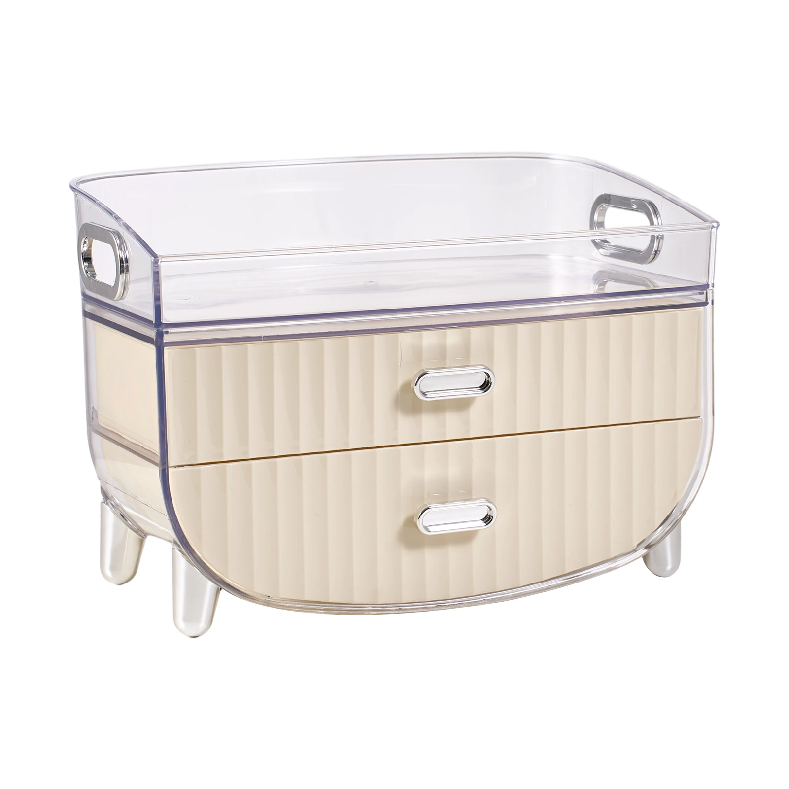 Vanity Countertop Cream Makeup Organiser with Drawer