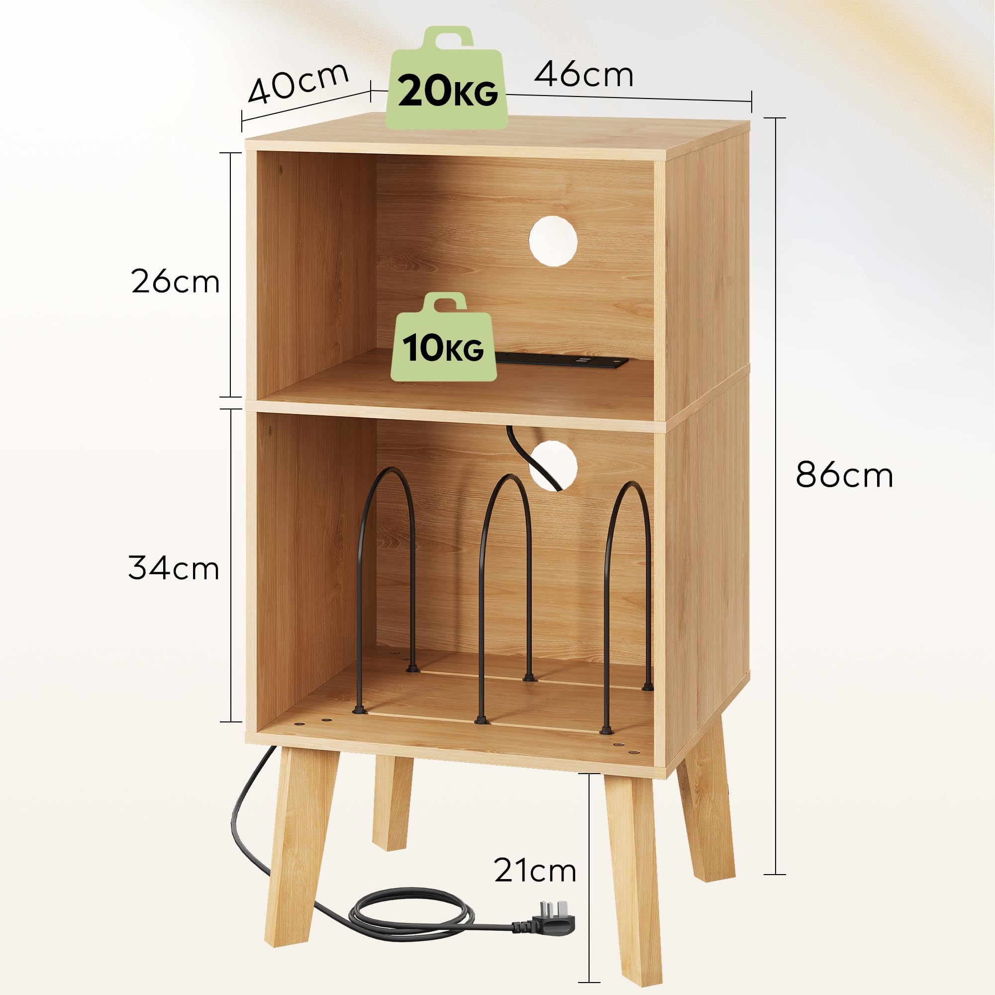 Side Table with Charging Station and 3-Tier Record Player Stand