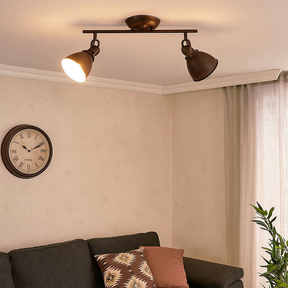 Image of Ceiling Spotlight 2-flame Living Room Lamp Ceiling Light Rust-colored Ceiling Lamp, Metal, 2x E14, Lxh 45 X 21 Cm