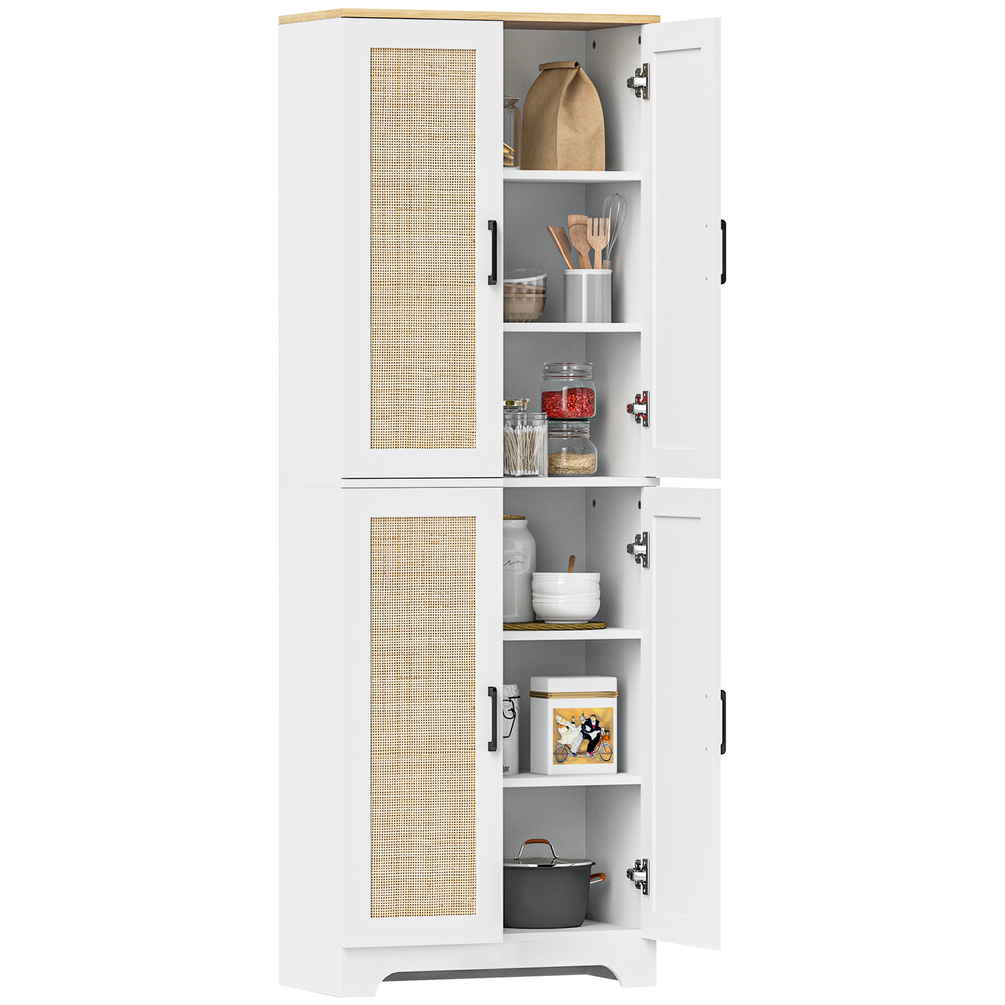 TEMU HOMCOM Alacena de Cocina Aparador de Cocina Mueble Auxiliar de Cocina con Estantes Ajustables Puertas de Ratán y Anti-vuelco 60x30x170 cm
