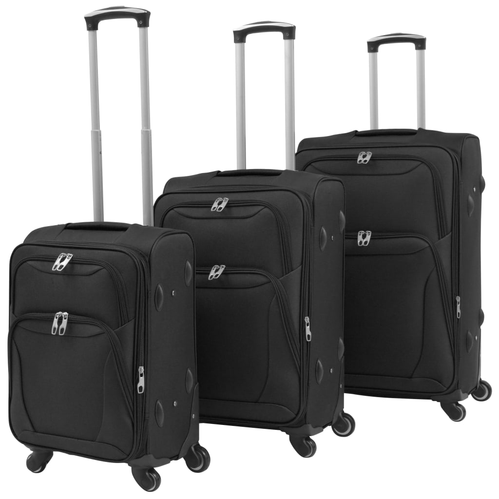 Image of 3x Travel Case Black Soft Luggage Trolley Hand Luggage Suitcase Set