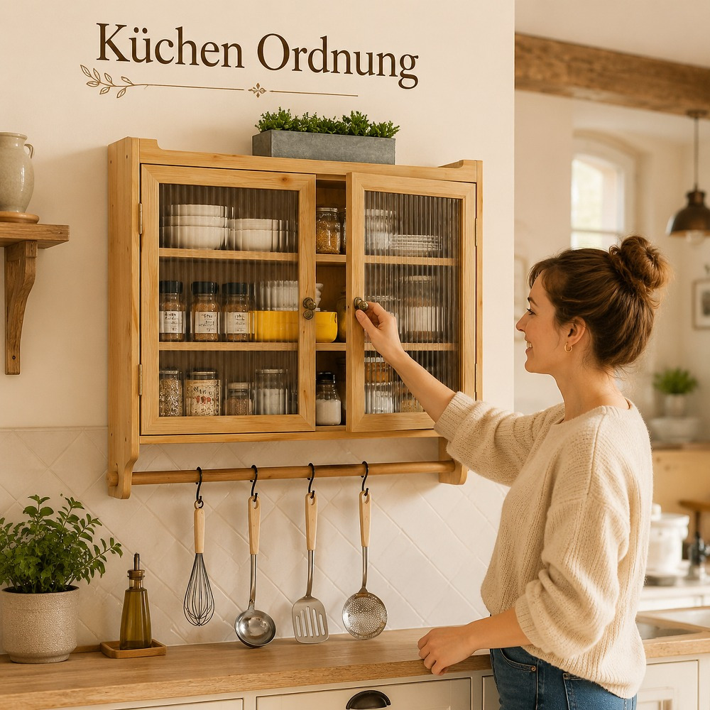 Image of Solid Wood Wall Storage Cabinet With Ribbed Glass, 3 Compartments & Towel Holder 63l X 60w X 18h (cm)