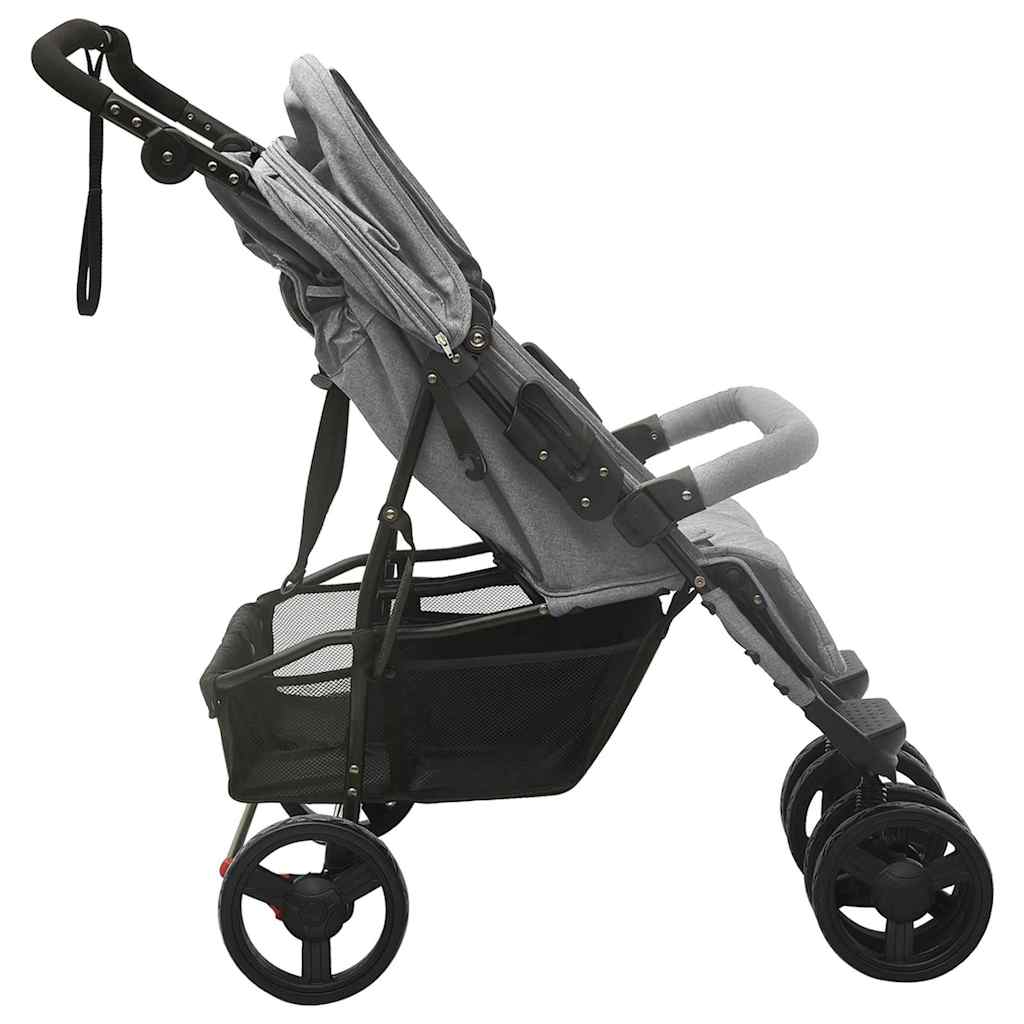 Lichtgrijze Stalen Dubbele Kinderwagen - Babywagen, Lichtgewicht Dubbele Kinderwagen, Opvouwbare Dubbele Kinderwagen, Gezinswagen, Kinderaccessoires