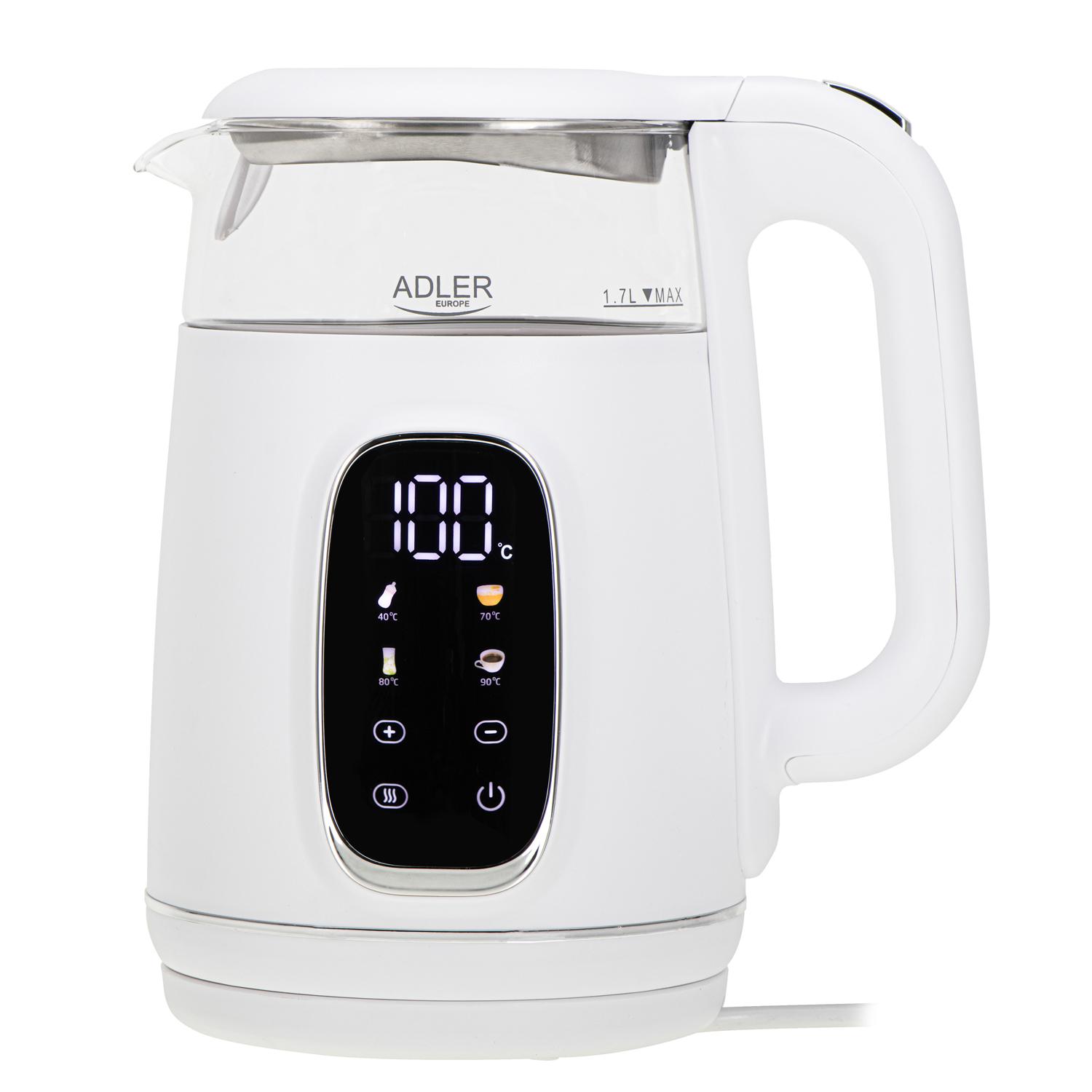 E-shop Adler Wasserkocher 1,7L mit Temperatureinstellung weiß / silber AD 1305ws
