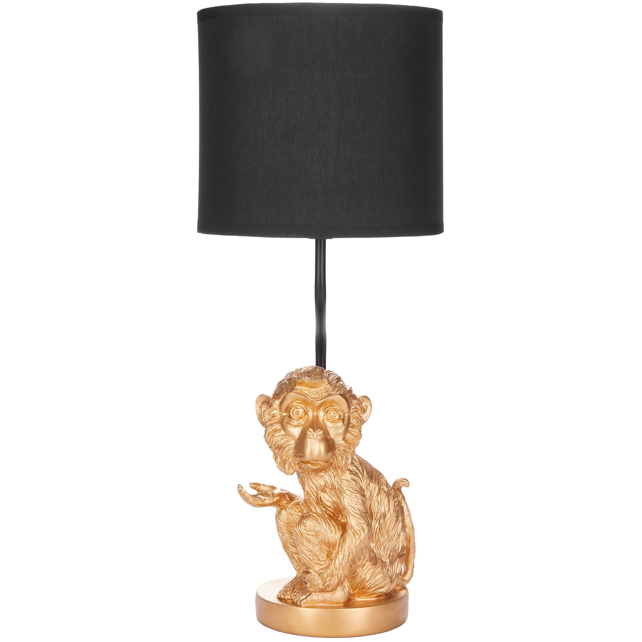 Image of Brubaker Table Or Nightstand Lamp - Monkey Table Lamp With Ceramic Base And Fabric Shade - 52 Cm Height, Gold Black (bulb Not Included)