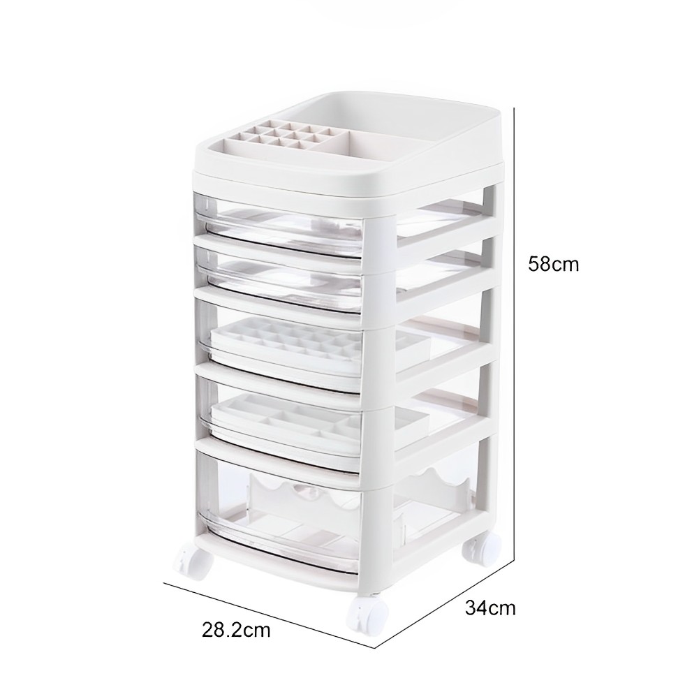 Floor Standing Cosmetic Storage Tower with Transparent Drawers, Portable Design