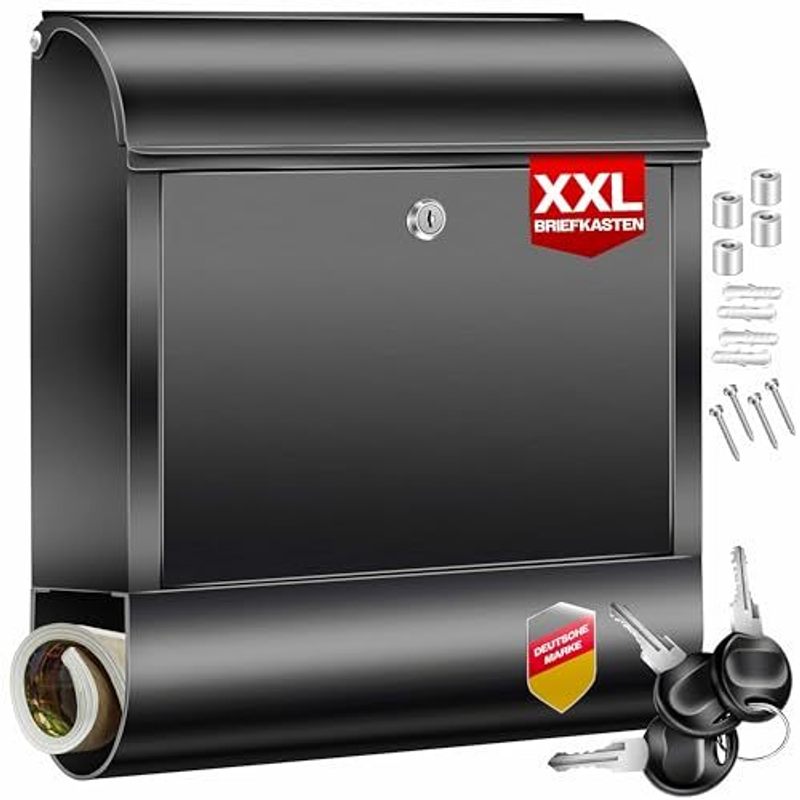 TEMU Kesser Mailbox Stainless Steel With Newspaper Compartment, Lockable, Xxl Wall Mailbox Powder-coated, Front-insert Din C4 A4, . Mounting Material