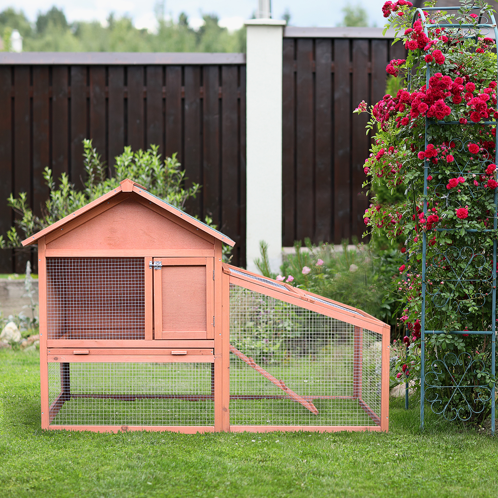 Small Animal Enclosure Small Animal Cage With Asphalt Roof Outdoor Enclosure Two-storey Fir Wood Natural 144 .5 X 100 Cm