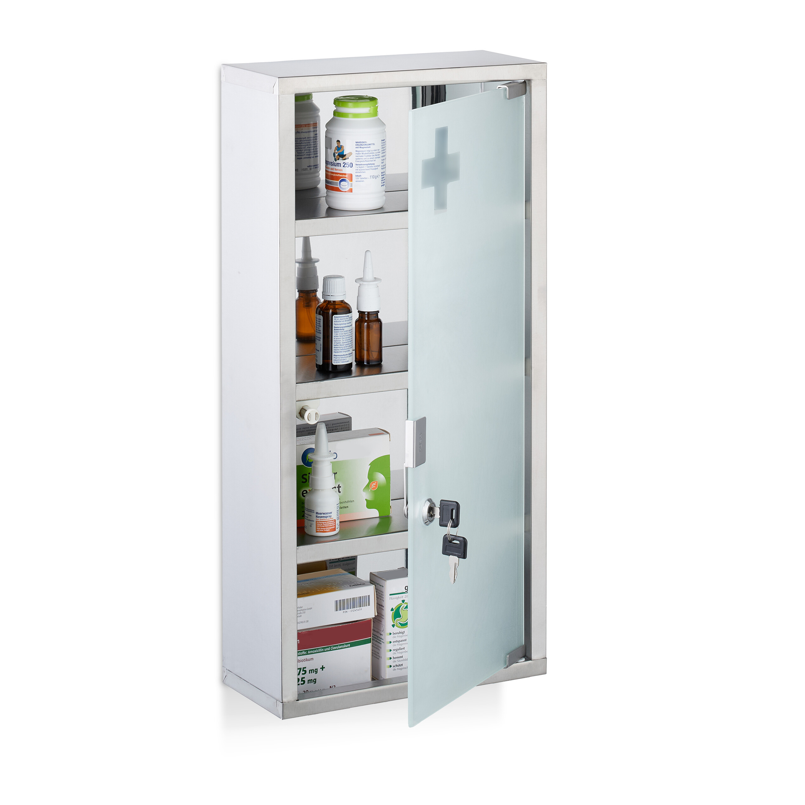 Image of Medical Cabinet In Silver - (w)27 X (h)57 X (d)12 Cm