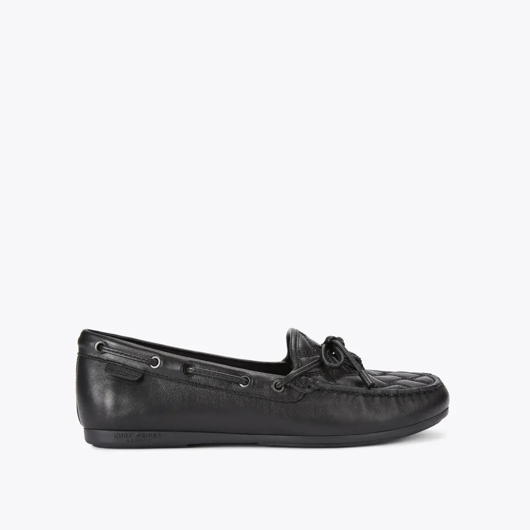 Image of Geiger Eagle 765 Moccasin Model 2123100109 Women's Shoes With A Flat Sole, Ballet Flats, Moccasins, Black Color, Cowhide Upper, Comfortable Everyday