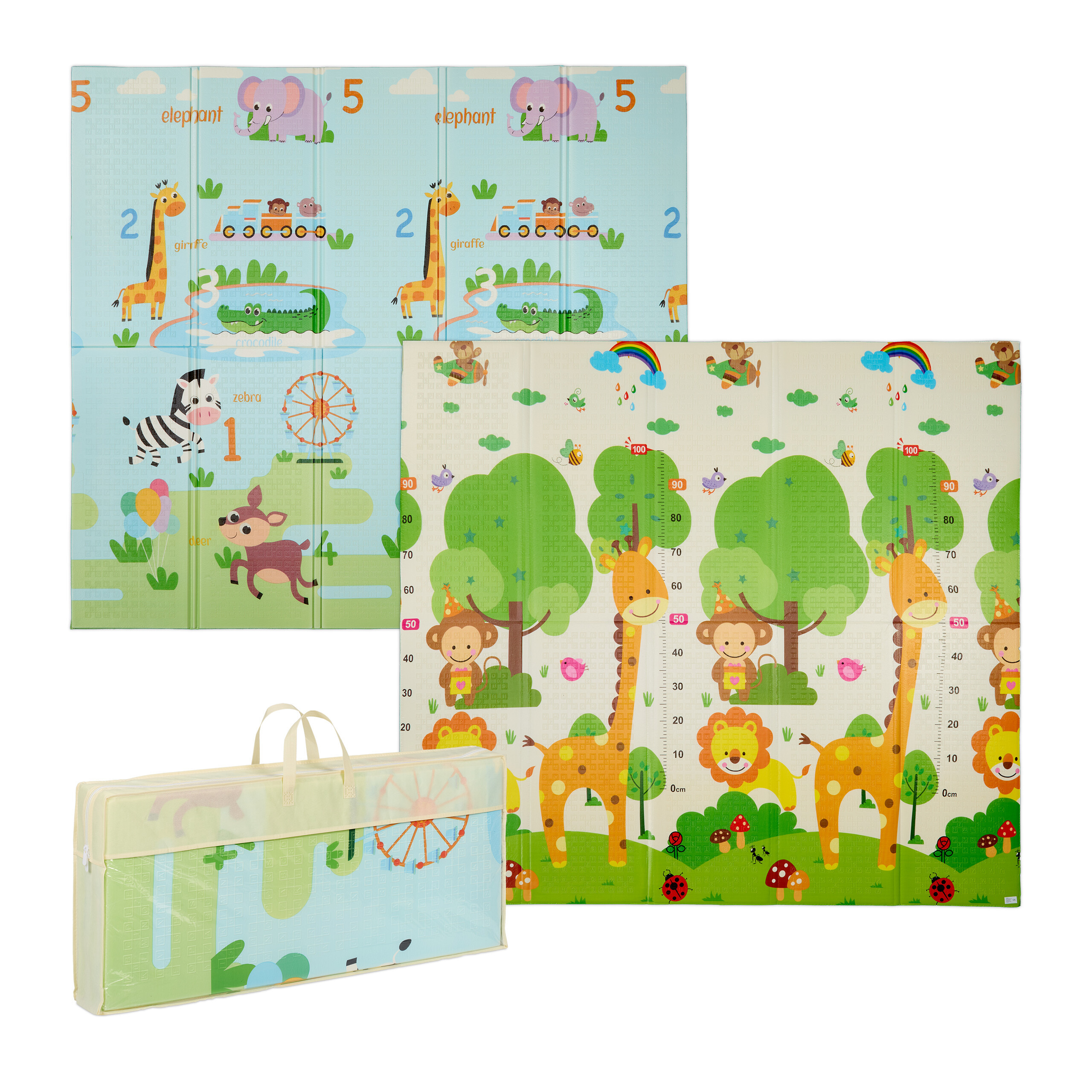 TEMU Foldable Play Mat, 200 X 180 Cm, 1 Cm Thick, Xpe Foam With Pe Coating, Multicolor, Animal On Sides With Numbers And Letters, Water-repellent,