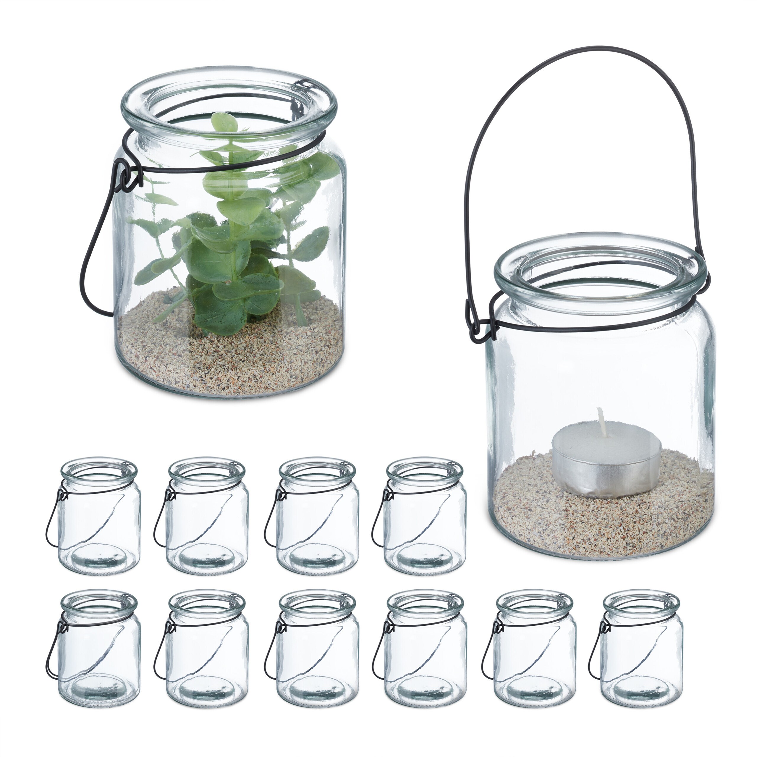12x Wind Lantern In Transparent/black - (h)9.5 X Ø 8 Cm