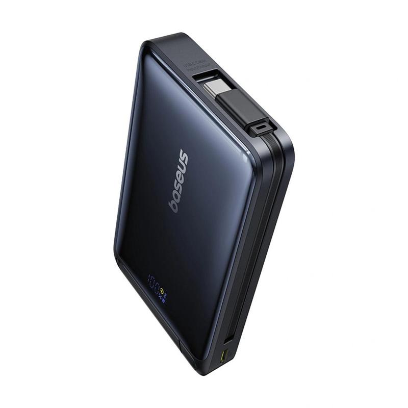 Image of Baseus Nomos 10000mah 30w Qi2 Power Bank With Stand Compatible With Magsafe With Built-in Usb-c Cable - Black